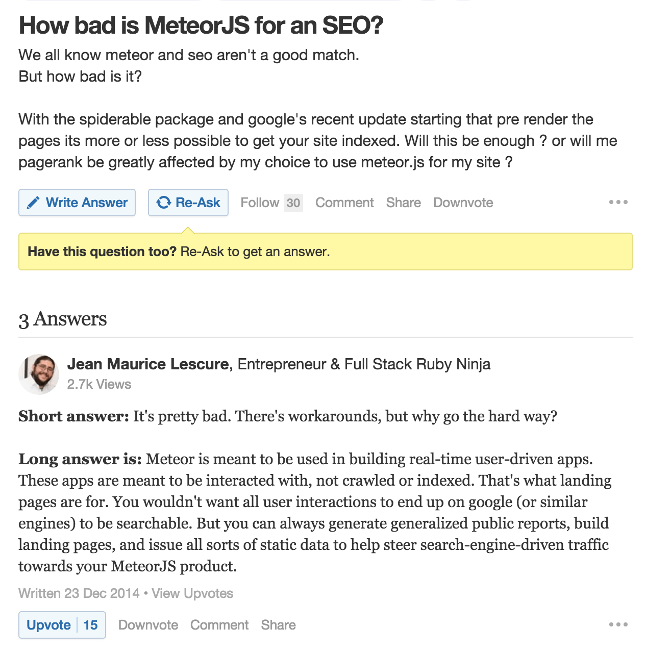 Meteor SEO on Quora