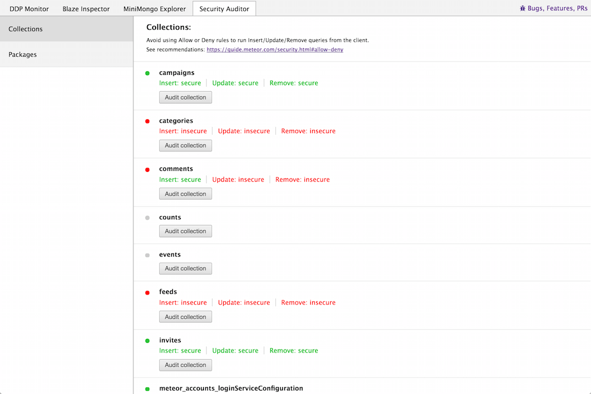 Meteor Security Auditor - Collections