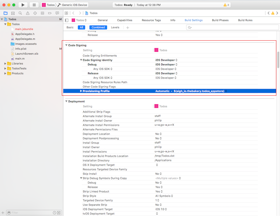Code signing in Xcode